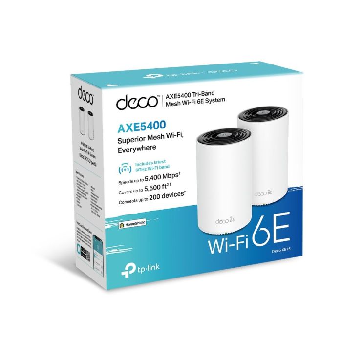 TPLINK DECO XE75 (2-PACK) AXE5400 TRI-BAND MESH WIFI 6E SYSTEM TPLINK DECO XE75 (2-PACK) AXE5400 TRI-BAND MESH WIFI 6E SYSTEM
