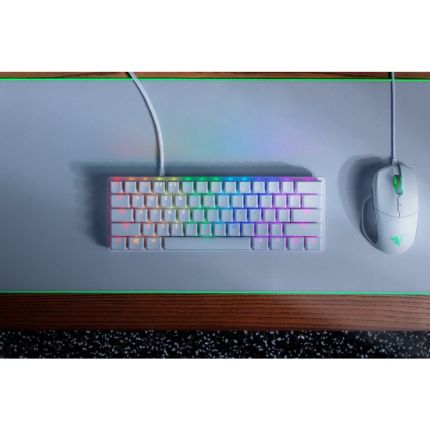 RAZER HUNTSMAN MINI 60% OPTICAL GAMING KEYBOARD (PURPLE SWITCH) MERCURY WHITE