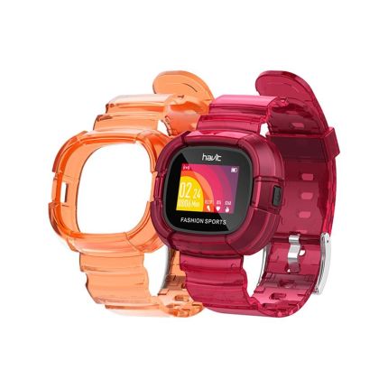 HAVIT M90 TRANSPARENT RED + ORANGE STRAP SMART WATCH