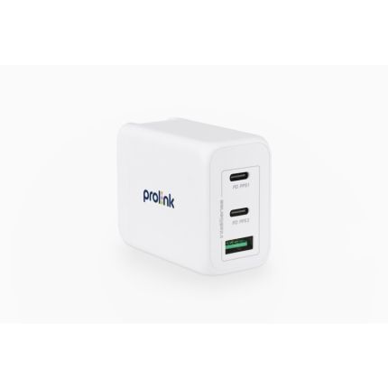 PROLINK PTC36501 3-PORT TRAVEL CHARGER GaN PD 65W (2 TYPE-C PD&amp; QC 3.0)