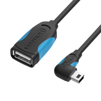 VENTION 0.1M USB 2.0 A FEMALE TO 90 DEGREE MINI 5 PIN MALE OTG CABLE - BLK ( #VAS-A19-B010-T )