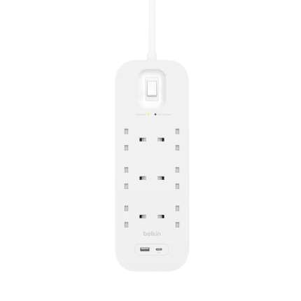 BELKIN 6 OUTLET SURGE PROTECTION STRIP W/USB A + C (SRB002af2M-MY)