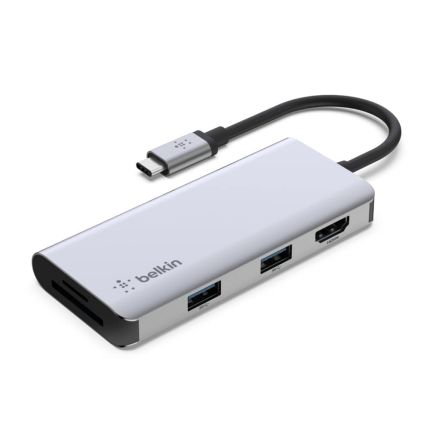 BELKIN USB-C 5-IN-1 MULTIPORT ADAPTER HUB (SD CARD,MICROSD,2XUSB-A,4K HDMI)