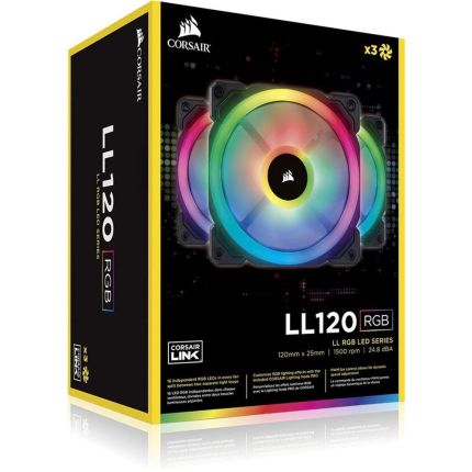 CORSAIR 120MM LL SERIES DUAL LIGHT LOOP RGB LED PWM FAN, 3 FAN PACK WITH LIGHTING NODE PRO (CO-9050072-WW)