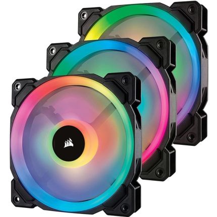 CORSAIR 120MM LL SERIES DUAL LIGHT LOOP RGB LED PWM FAN, 3 FAN PACK WITH LIGHTING NODE PRO (CO-9050072-WW)