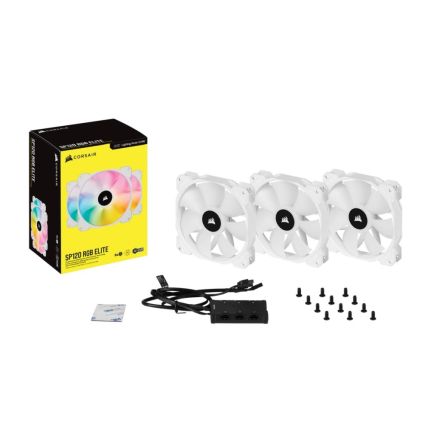 CORSAIR 120MM RGB ELITE LED FAN WITH AIRGUIDE, TRIPLE PACK WITH LIGHTING NODE CORE - WHITE (CO-9050137-WW)
