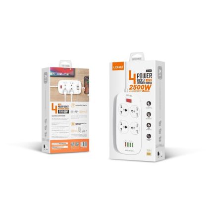 LDNIO 4 UNI OUTLETS POWER STRIP - 1 QC + 3 USB-A (SC4407)