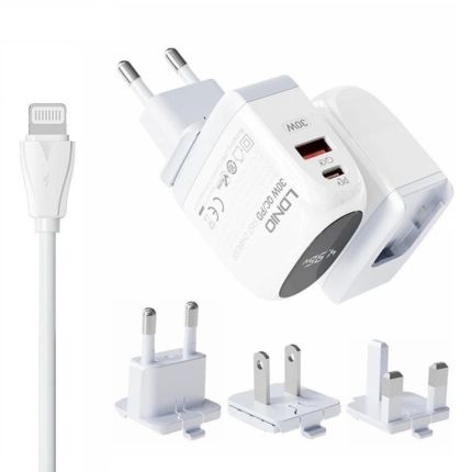 LDNIO (A2522C) 30W LED DISPLAY FAST CHARGER (TYPE-C TO LIGHTNING)