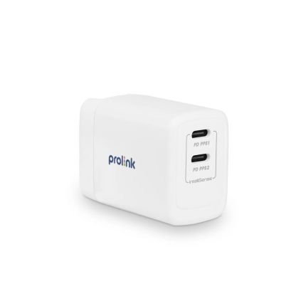 PROLINK GT-24802 48W 2-PORT GaN PD TRAVEL WALL CHARGER WITH INTELLISENSE (2X USB-C PD3.0)