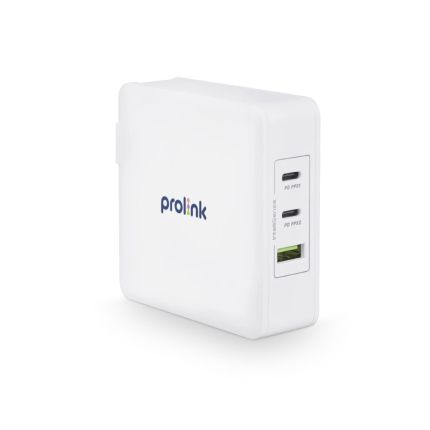 PROLINK GT-314001 140W 3-PORT GaN PD TRAVEL WALL CHARGER WITH INTELLISENSE (1X USB-C PD3.1, 1X USB-C PD3.0, 1X QC3.0, 3-IN-1 ADAPTER)