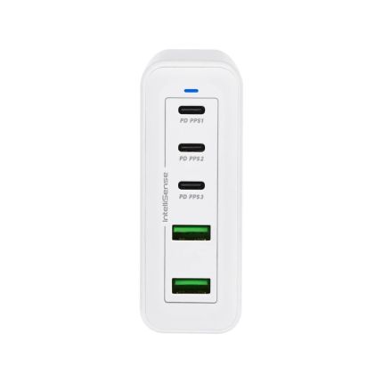 PROLINK GD-520001 5-PORT 200W GaN PD DESKTOP CHARGER WITH INTELLISENSE (3x USB-C PD3.0 / 2x QC3.0) -WHITE