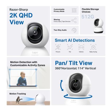 TPLINK TC72 PAN/TILT AI HOME SECURITY 2K QHD 4MP (2560 x 1440px) WIFI CAMERA