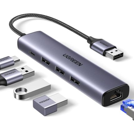 UGREEN USB 3.0 TO 3-PORTS USB3.0 +RJ45 (1000M) ETHERNET ADAPTER TYPE-C POWER SUPPLY #60554