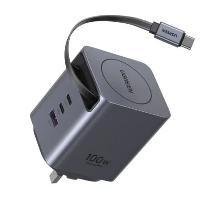 UGREEN NEXODE PRO 100W 2C1A GAN FAST CHARGER WITH RETRACTABLE CABLE #65829