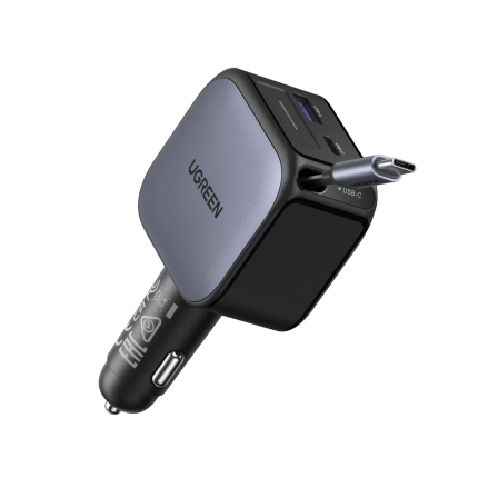 UGREEN 0.7M 60W 1C1A FAST CAR CHARGER WITH RETRACTABLE CABLE #55212B