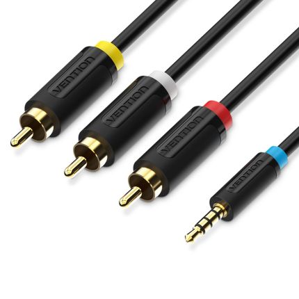 VENTION 1.5M 3.5MM MALE TO 3RCA MALE AV CABLE - BLACK( #BCBBG )