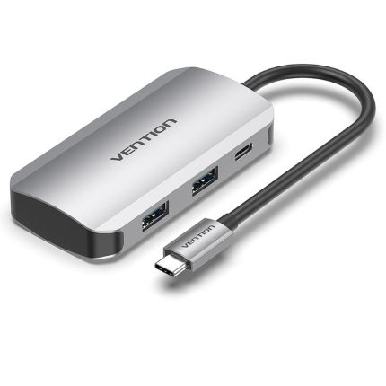 VENTION 0.15M USB-C TO USB 3.0*4/PD HUB - GRAY ALLUMINUM TYPE ( #TNBHB )