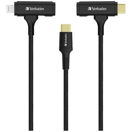 VERBATIM 120CM TYPE-C & LIGHTNING 2-IN-1 CABLE DUPONT KEVLAR WITH E-MARKER (PD60W) (BLACK) #66974