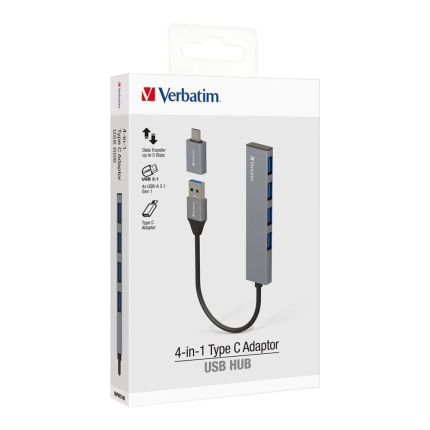 VERBATIM 4-IN-1 HUB WITH TYPE-C CONVERTER USB 3.1 #66627