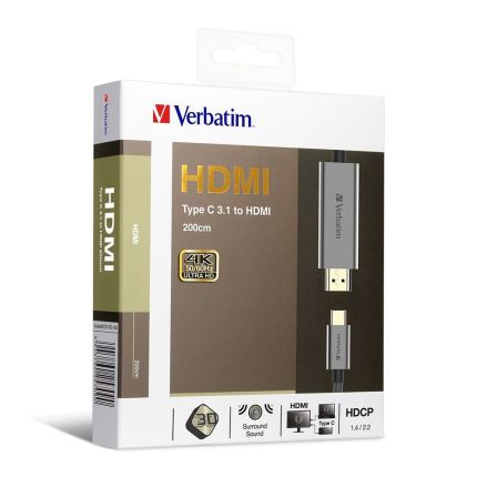 VERBATIM 200CM TYPE-C 3.1 TO 4K HDMI 2.0 CABLE - (Grey) #65709