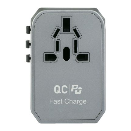 VERBATIM 4-PORTS 45W UNIVERSAL PORTABLE ADAPTWITH 1xPD 45W & 3xUSB (CAN CHARGE LAPTOP) -GREY #66433