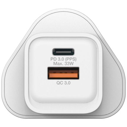 VERBATIM 2-PORTS 33W GaN CHARGER WITH PD/PPS & QC3.0 -(WHITE) #66791