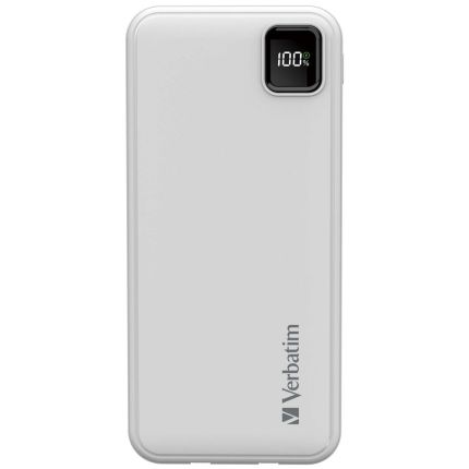 VERBATIM 10,000MAH POWER BANK WITH BUILT IN CABLES PD20W QC 18W & SUPERCHARGE 22.W - WHITE #67001