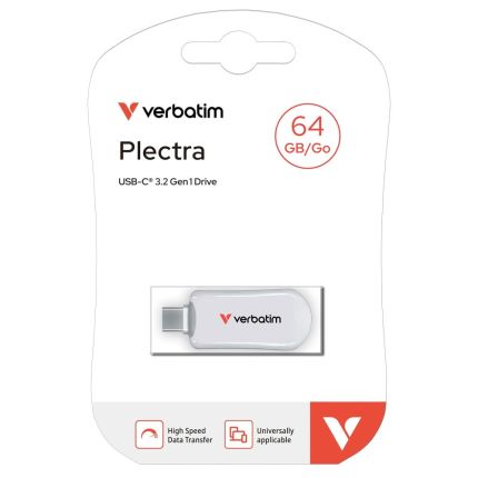 VERBATIM 64GB PLECTRA USB-C FLASH DRIVE - WHITE #30228