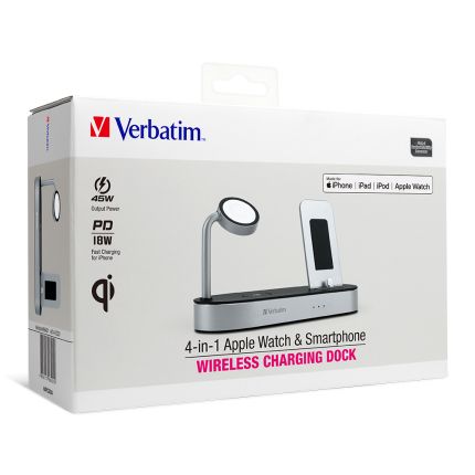 VERBATIM 4-IN-1 APPLE WATCH &amp; SMARTPHONE WIRELESS CHARGING DOCK #66401